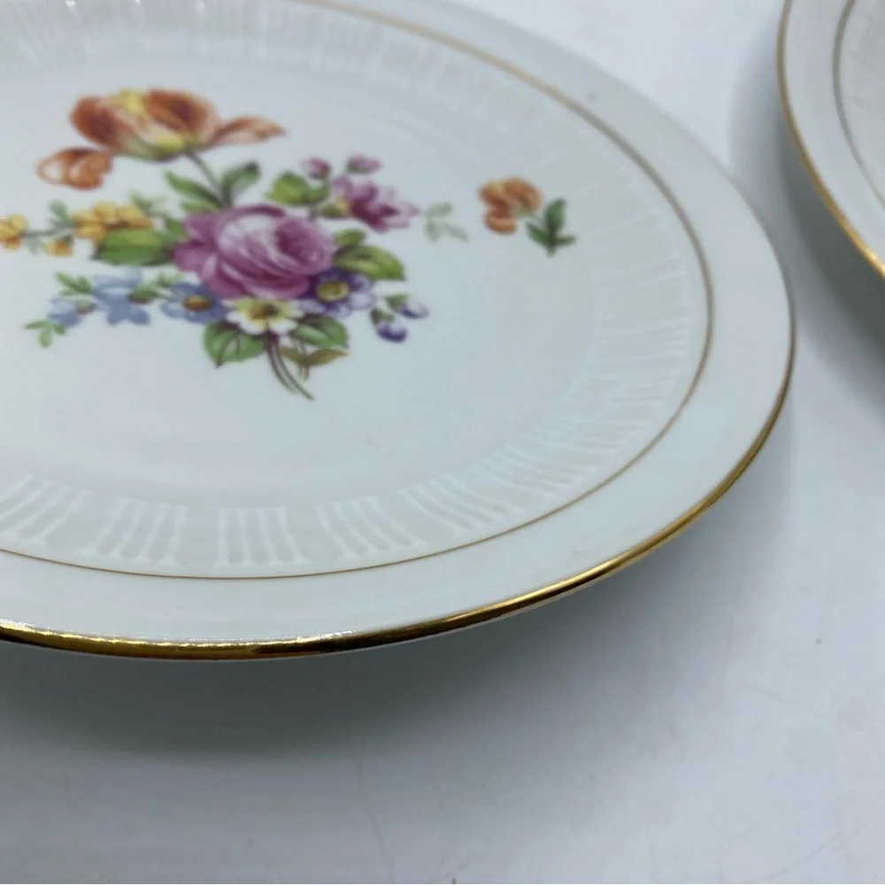 CP German Democratic Republic Floral Salad Plates Floral Gold Trim Rose Set of 2